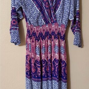 Free People She’s A Lady Reversible Midi Dress Royal Purple Boho Smocked Sz SP